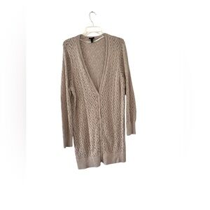 Torrid Womens Cardigan Sweater Knit Button Down Taupe Pointelle Boyfriend Size 2